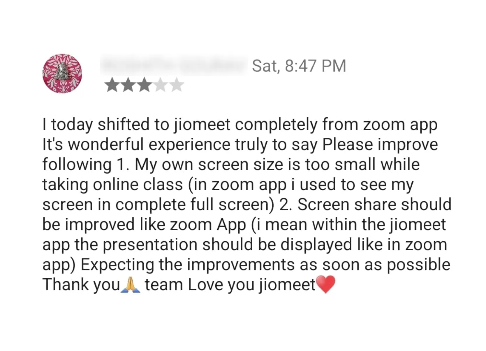 user feedback
