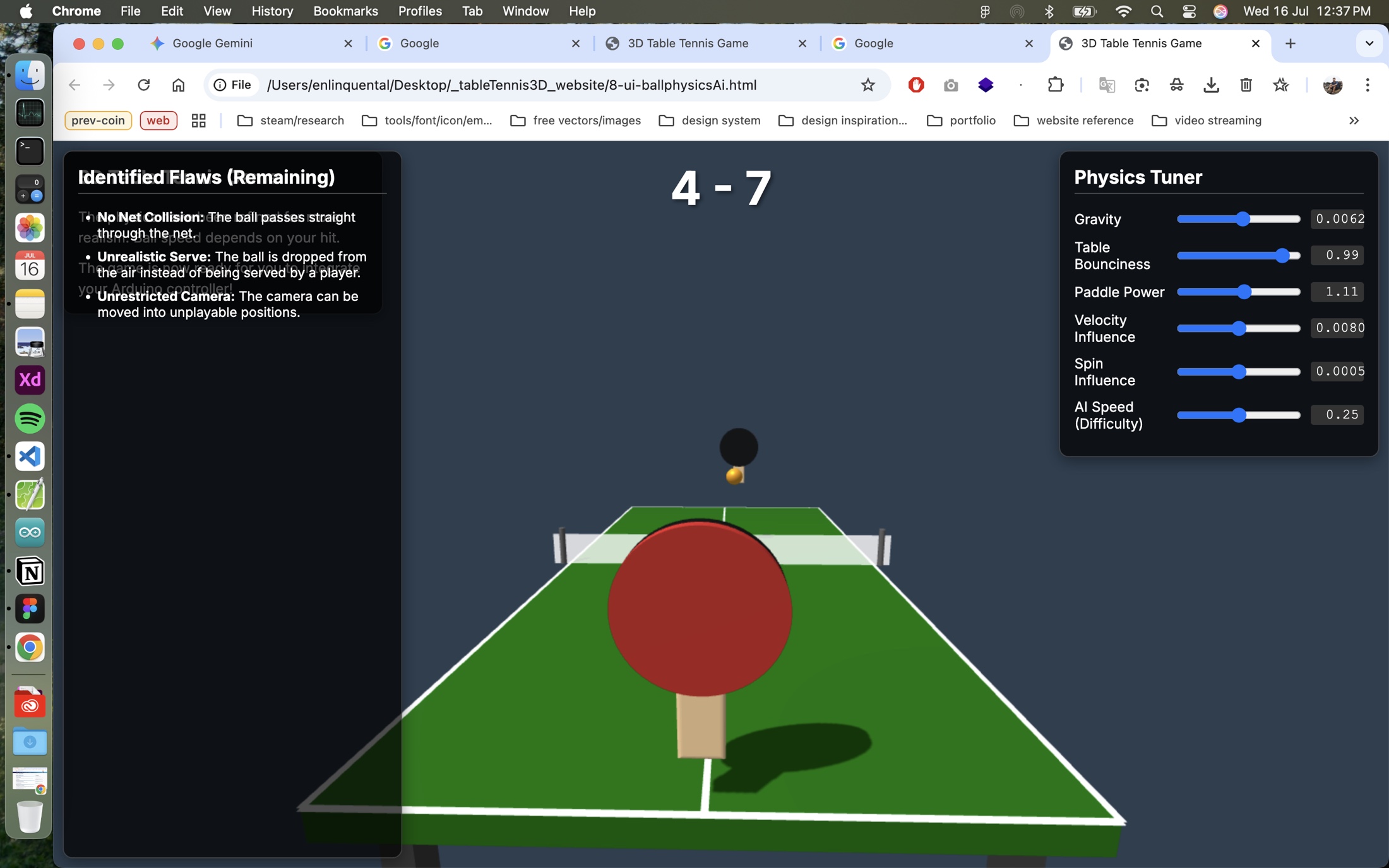 3D Table Tennis — repeatable test loop