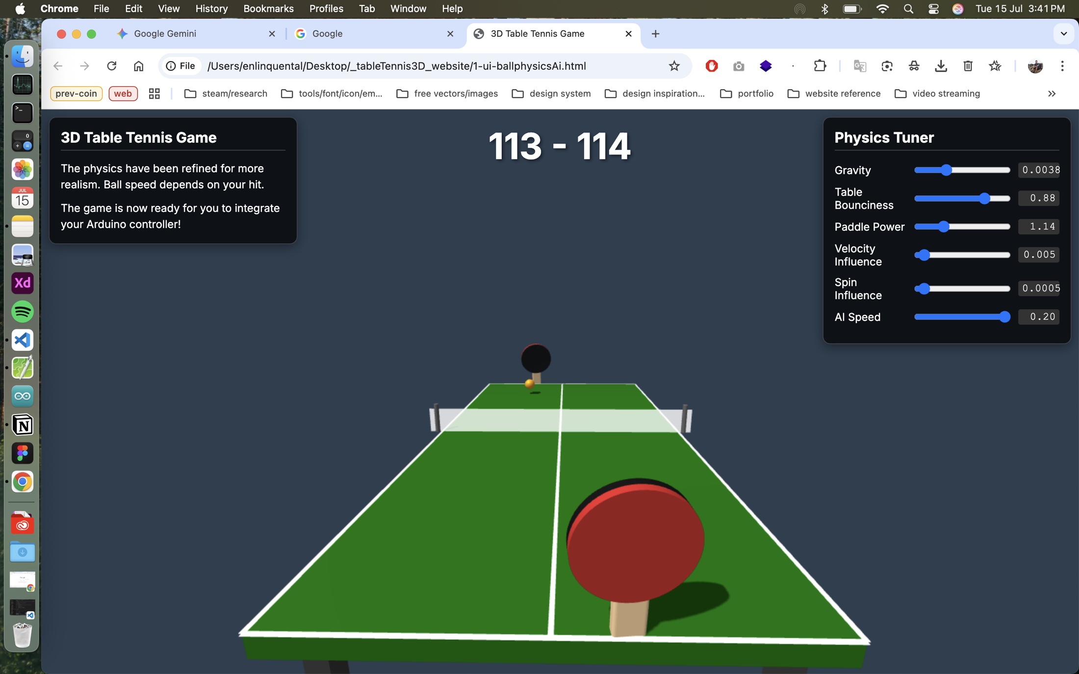 3D Table Tennis — sustained rally test