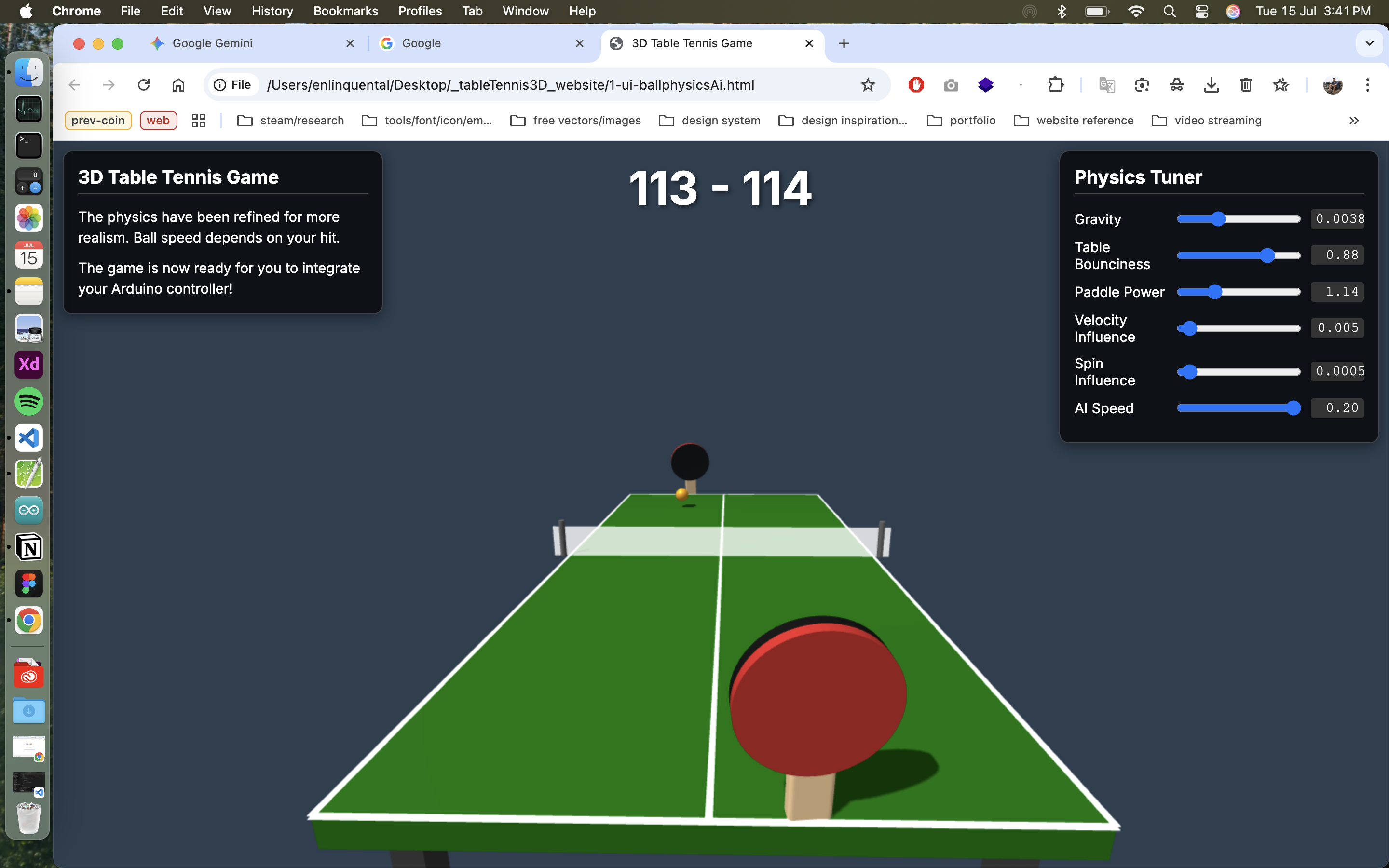 3D Table Tennis — sustained rally test