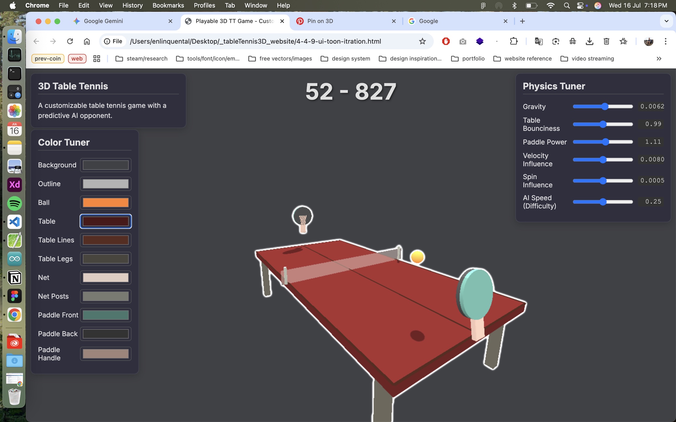 3D Table Tennis theme iteration
