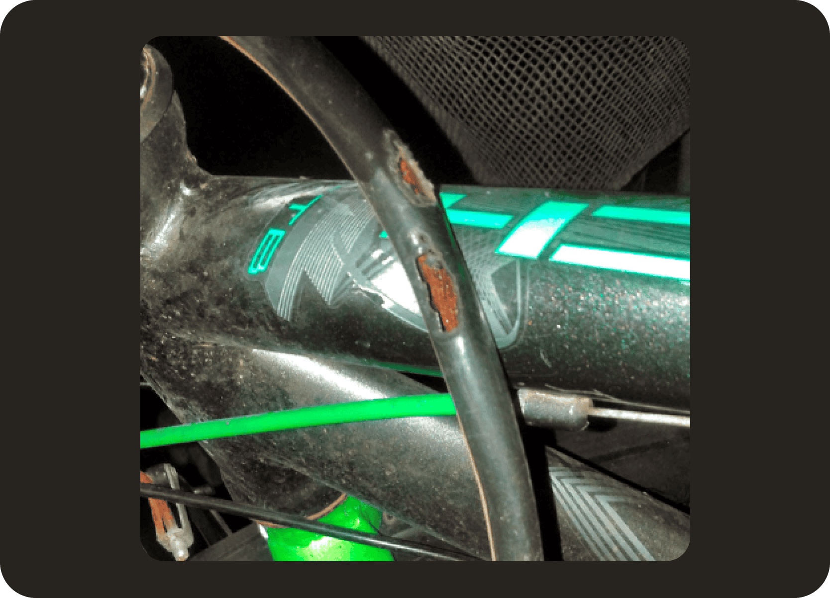 Close-up of broken bicycle lock hardware