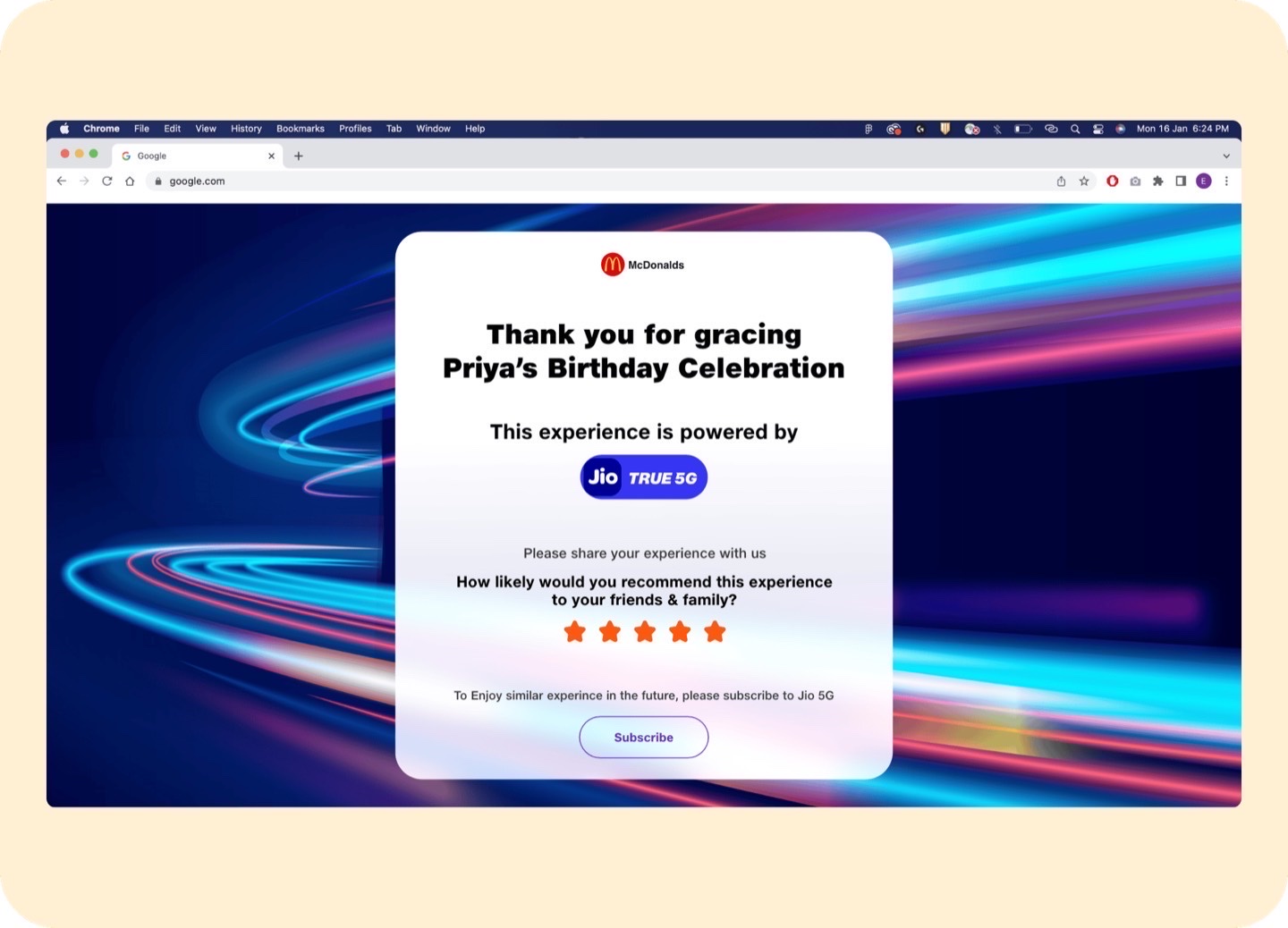 Post-event feedback screen