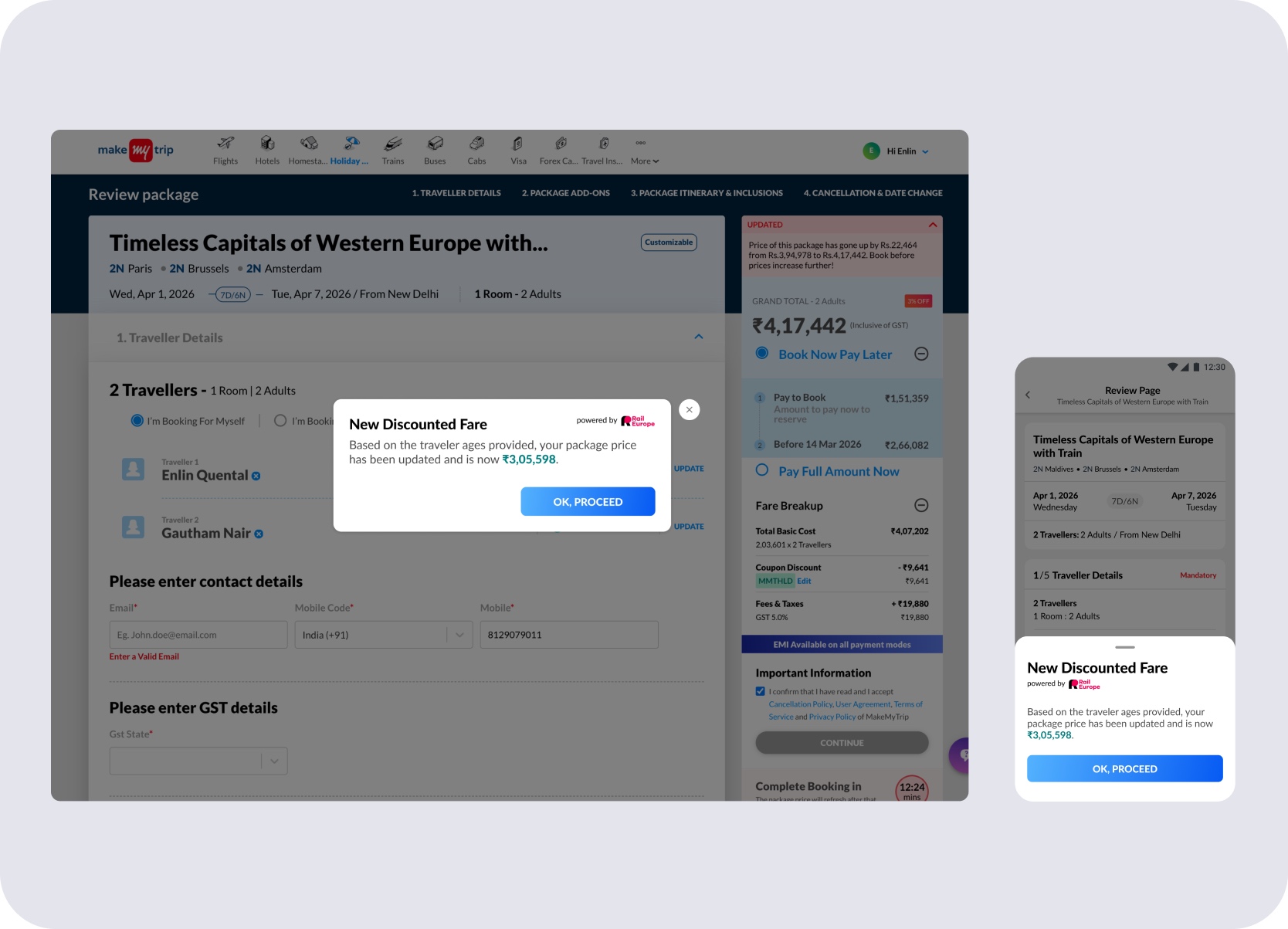 Mobile discounted-pricing communication on the review page
