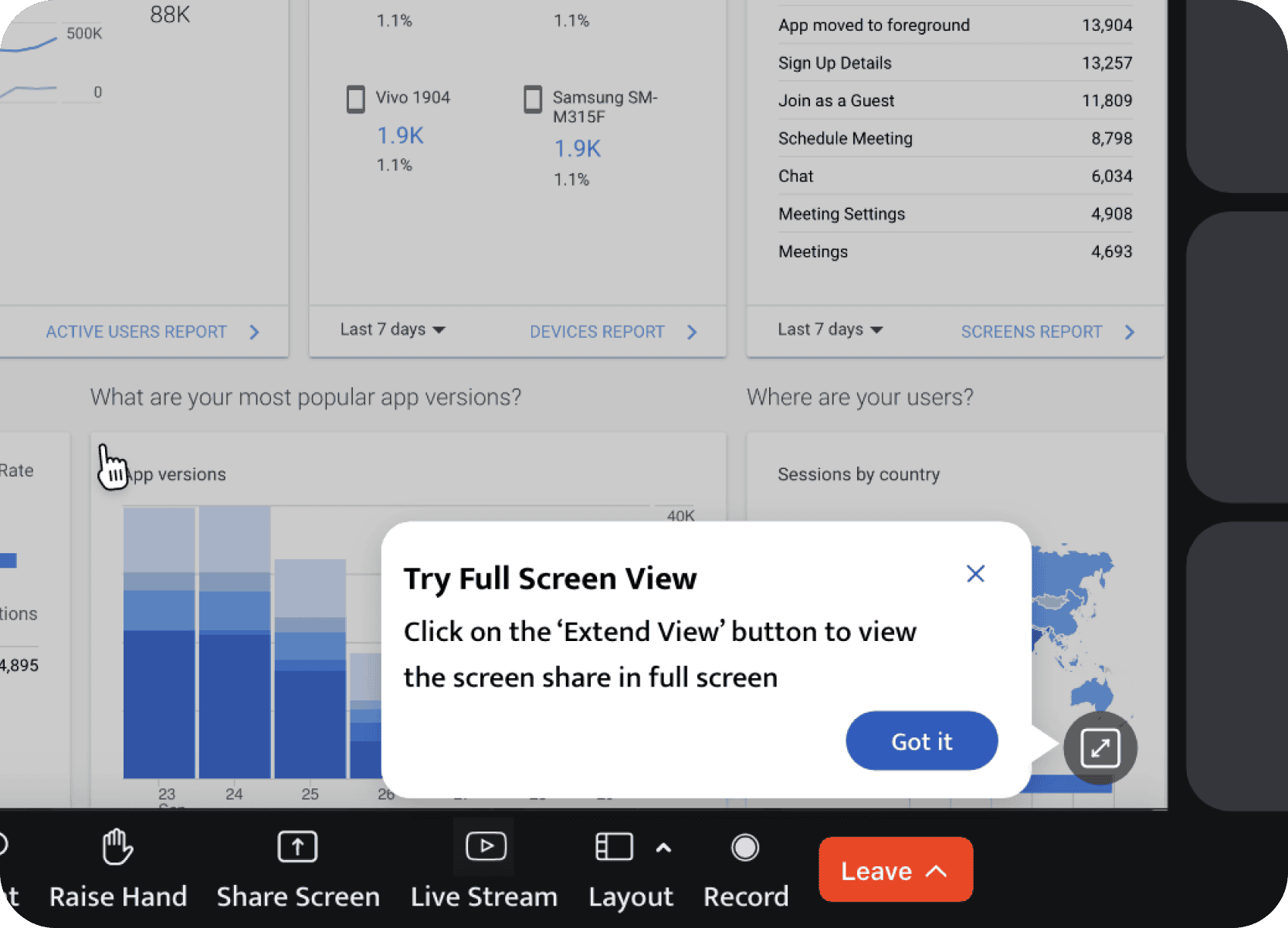 Prompt for full-screen viewer mode