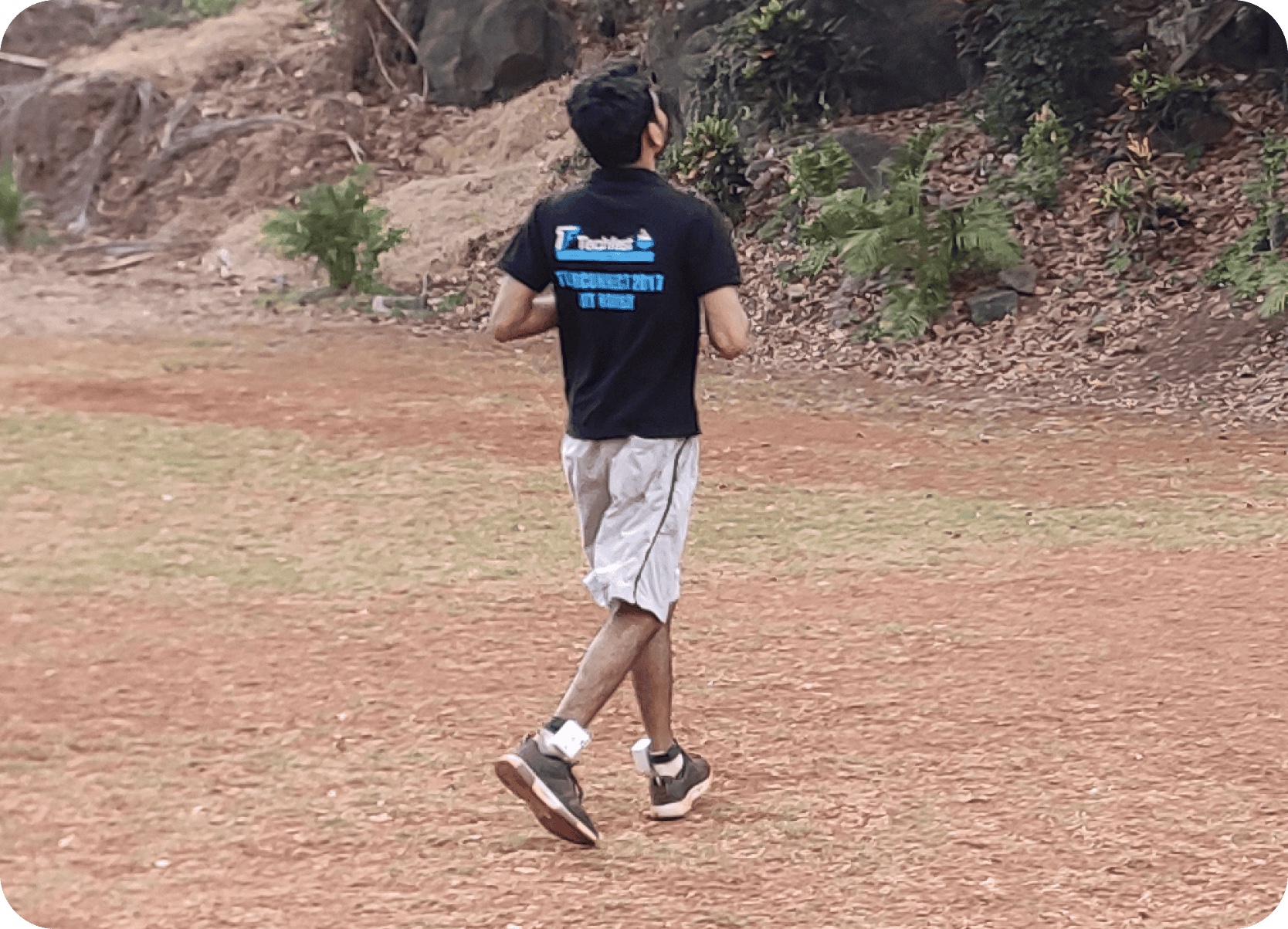 Distant view of initial prototype worn on foot