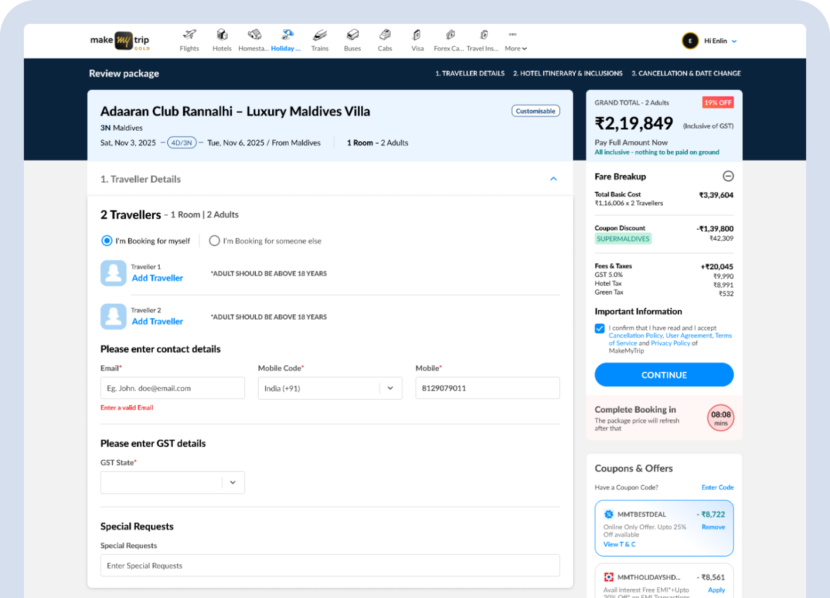 Split Stay payment page — relevant room and charge updates