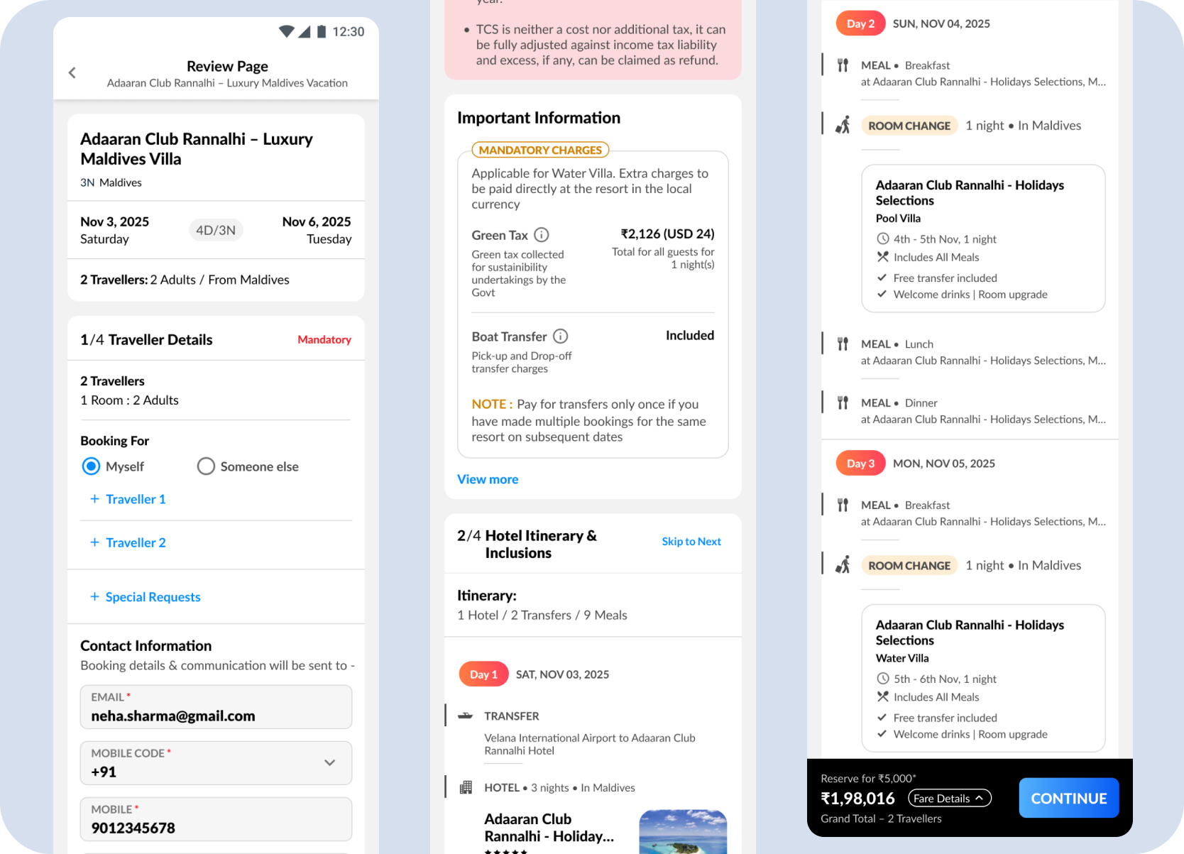 Split Stay payment on mobile — charges and final total