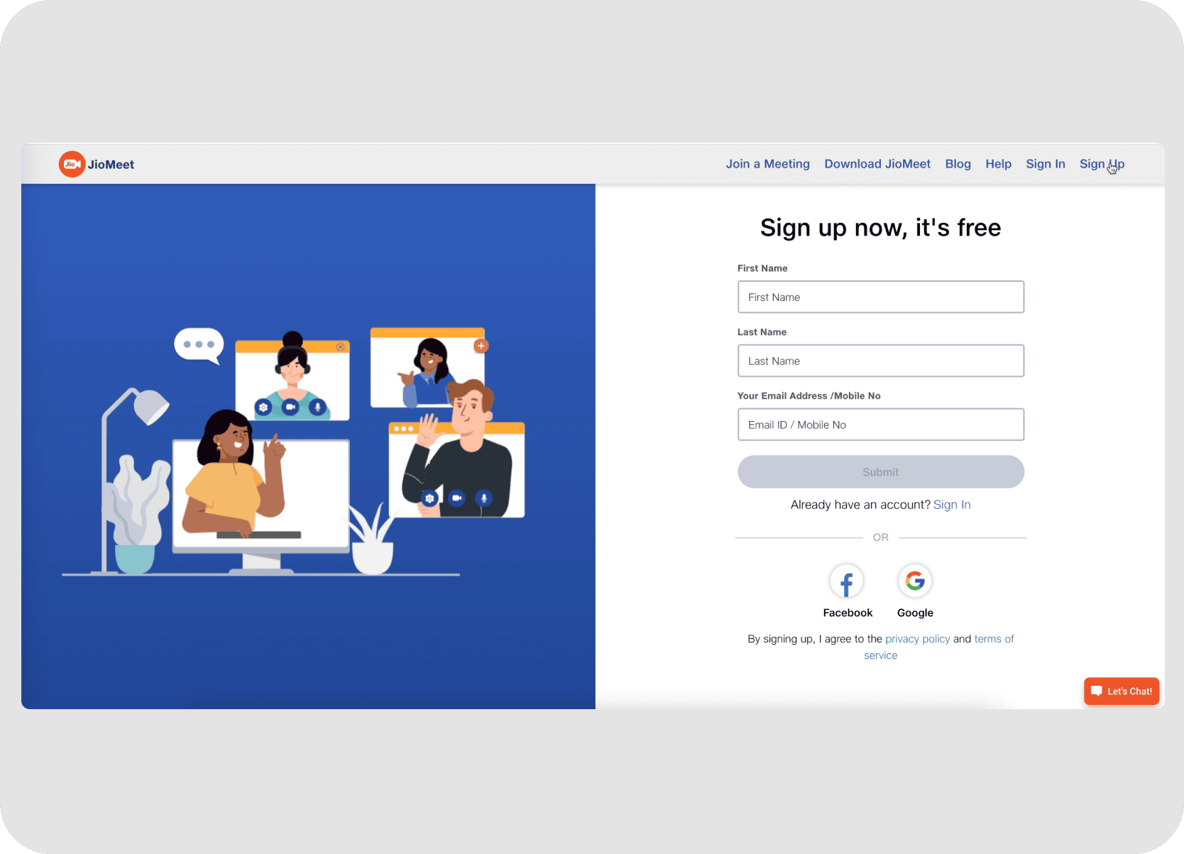 Old sign up page