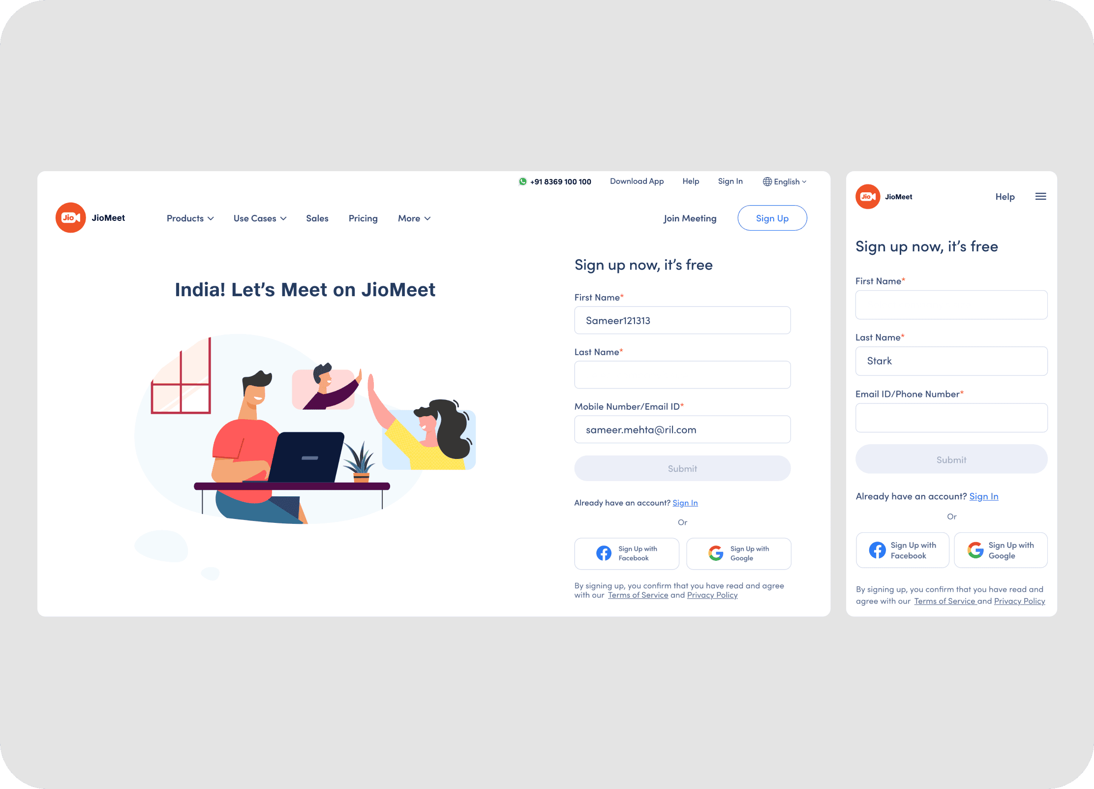 New sign up page